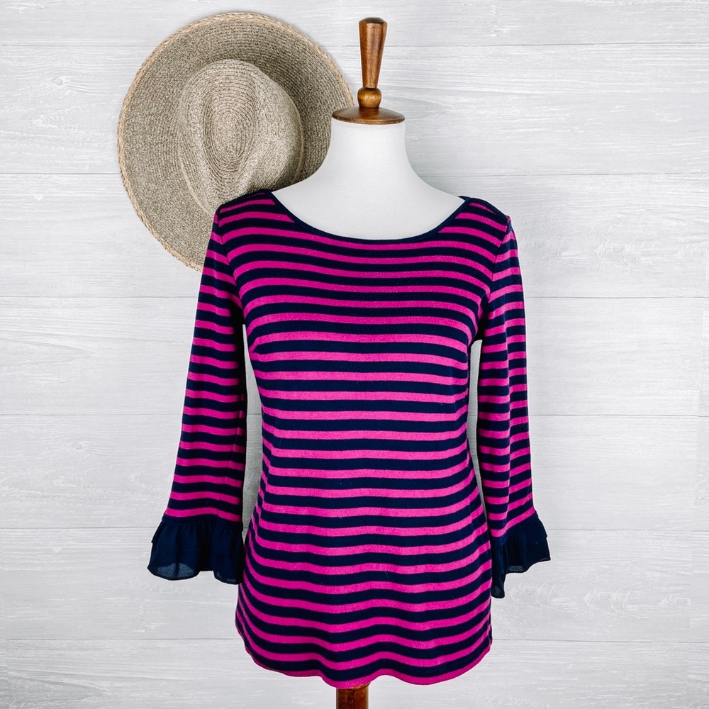 Talbots Ruffle Sleeve Stripe Top